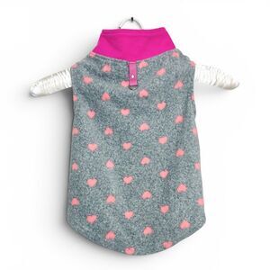 Fleece Dog Top Shirt Sweater Gray Pink Hearts Sz S